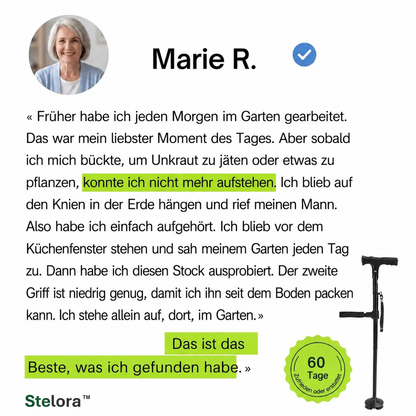 Der Gehstock, der Ihnen hilft, selbstständig aufzustehen und zu gehen, ohne Angst vor einem Sturz zu haben